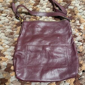 BUNDLE- Vintage leather Fossil shoulder bag WITH matching wallet. Wine color.